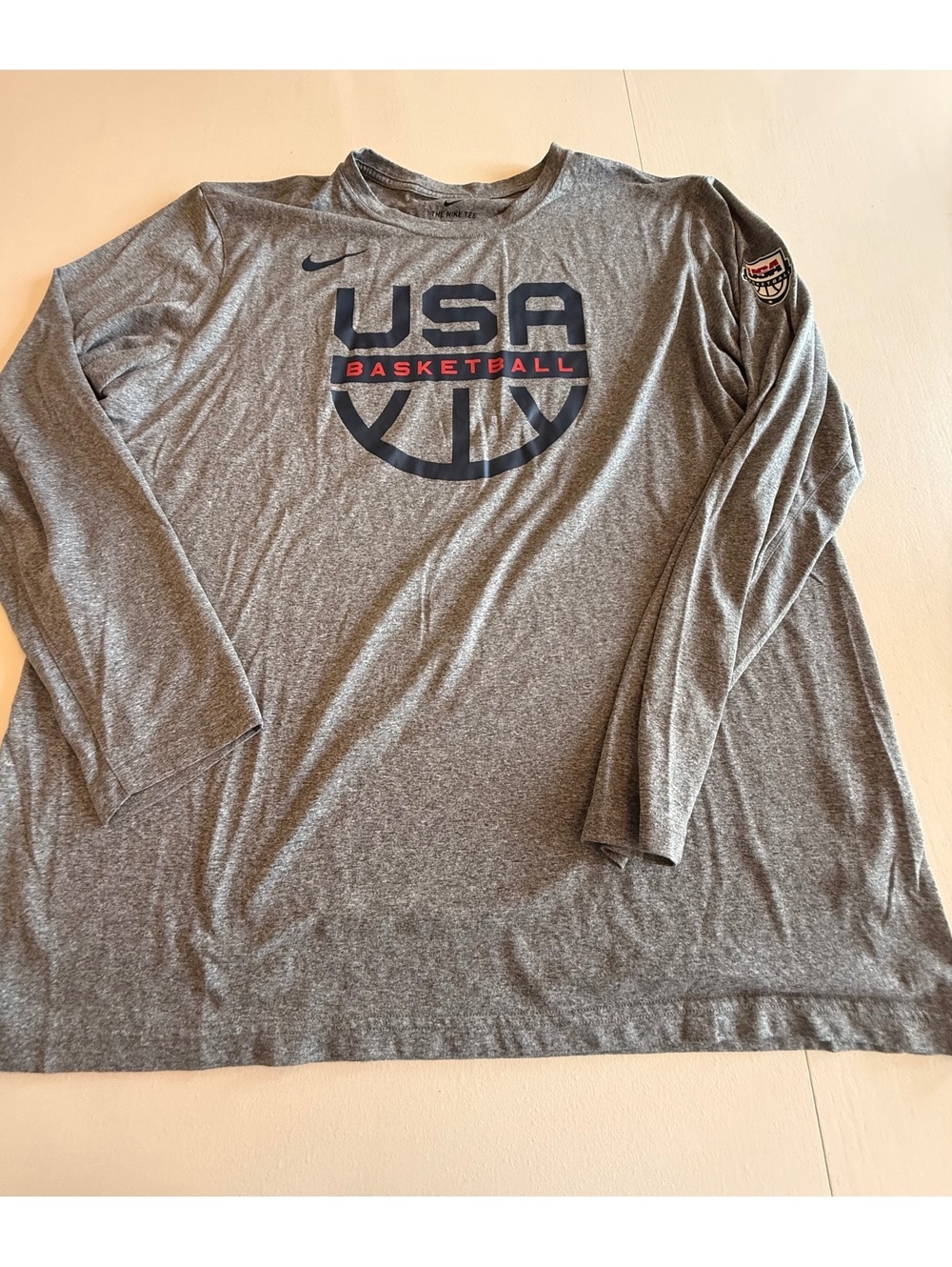 Nike USA Basketball Long Sleeve Dri-Fit T-Shirt XXL Gray